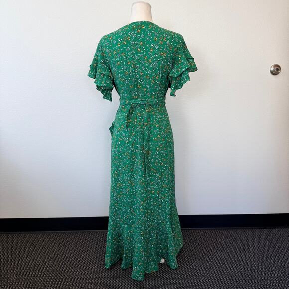 Max Studio Womens Wrap Maxi Dress Floral Green High Low Asymmetrical Size S NEW - Picture 6 of 14